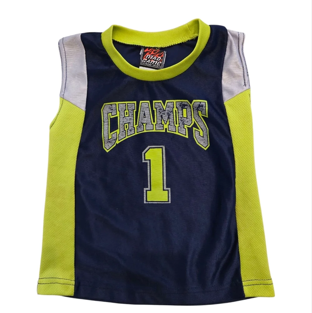 Vintage Y2k Navy Blue Lime Green Gray Champs Tank Top Jersey